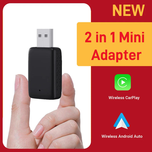 Wired to Wireless CarPlay and Android Auto 2 in 1 Mini Adapter