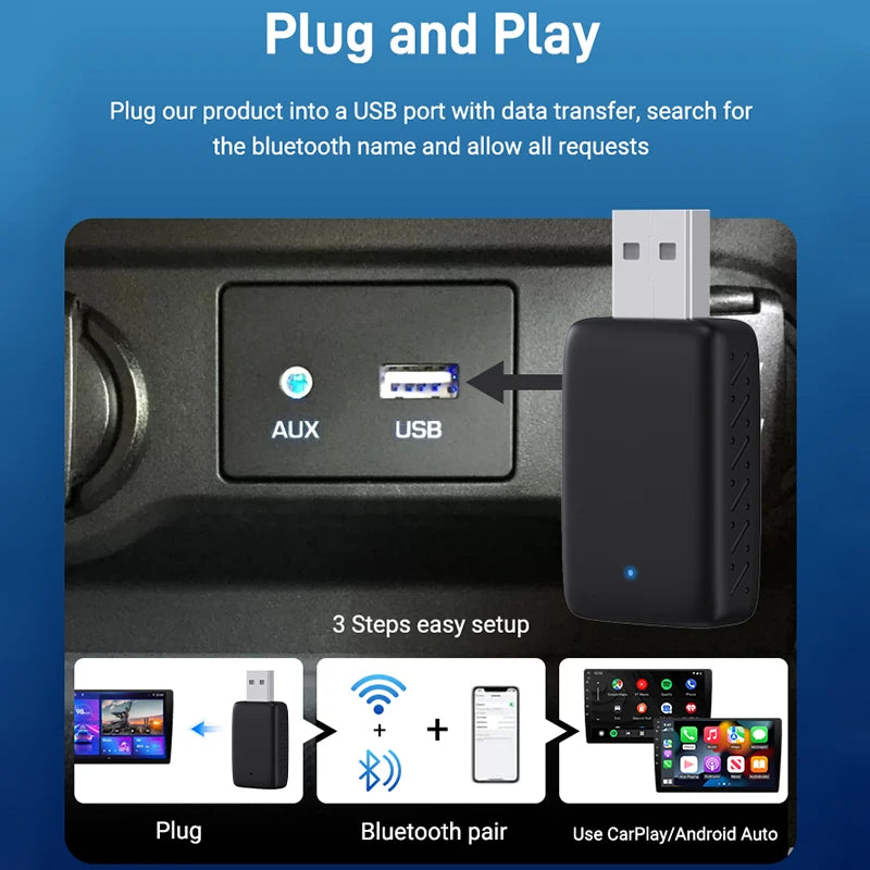 Wired to Wireless CarPlay and Android Auto 2 in 1 Mini Adapter
